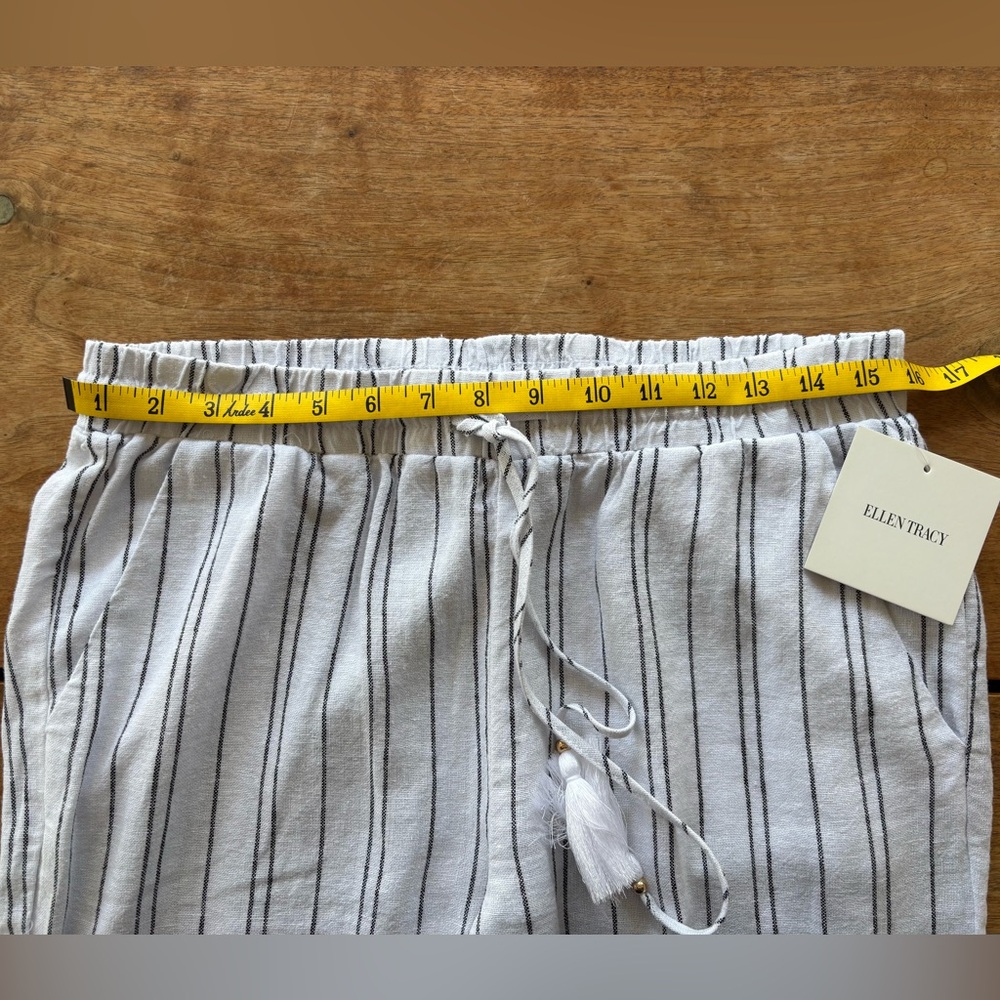 Ellen Tracy Linen Stripe Wide Leg Pants Women's Small White w/ Black pinstripes - Picture 13 of 15